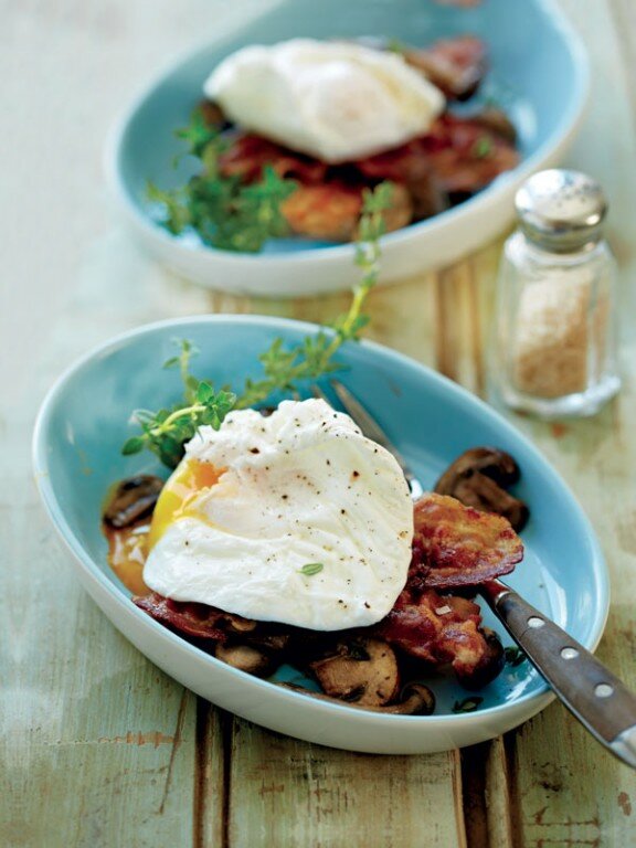 Poached-egg-on-pancetta-with-mixed-mushrooms